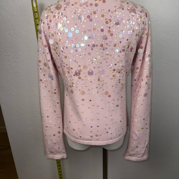VINTAGE Keita Maruyama Sequin Beaded Angora Wool Cardigan Pink Lined Y2K Japan - Picture 4 of 12